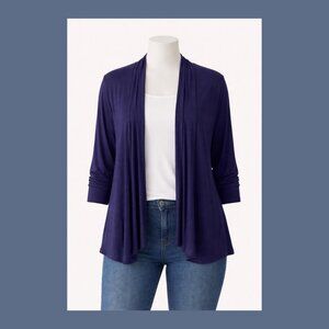 Always Indigo Cardigan 1X Purple Open Front Lightweight Stretch Plus Size